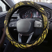 Yellow Traditional Cloak Aotearoa Steering Wheel Cover Maori Paua Shell Korowai Pattern LT14 - Polynesian Pride