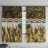 Yellow Traditional Cloak Aotearoa Window Curtain Maori Paua Shell Korowai Pattern LT14 With Hooks Yellow - Polynesian Pride