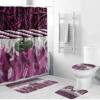 Pink Traditional Cloak Aotearoa Bathroom Set Maori Paua Shell Korowai Pattern - Polynesian Pride