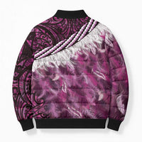 Pink Traditional Cloak Aotearoa Bomber Puffer Jacket Maori Paua Shell Korowai Pattern - Polynesian Pride