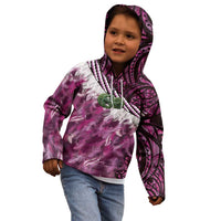Pink Traditional Cloak Aotearoa Kid Hoodie Maori Paua Shell Korowai Pattern