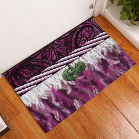 Pink Traditional Cloak Aotearoa Rubber Doormat Maori Paua Shell Korowai Pattern LT14 - Polynesian Pride