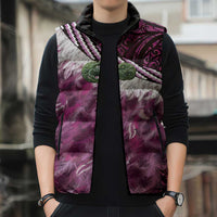 Pink Traditional Cloak Aotearoa Sleeveless Puffer Jacket Maori Paua Shell Korowai Pattern - Polynesian Pride