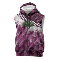 Pink Traditional Cloak Aotearoa Sleeveless Zip Hoodie Maori Paua Shell Korowai Pattern LT14 Pink - Polynesian Pride