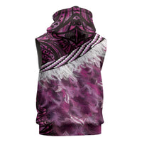 Pink Traditional Cloak Aotearoa Sleeveless Zip Hoodie Maori Paua Shell Korowai Pattern LT14 - Polynesian Pride