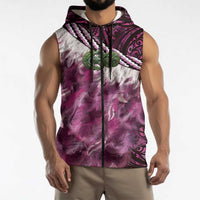 Pink Traditional Cloak Aotearoa Sleeveless Zip Hoodie Maori Paua Shell Korowai Pattern LT14 - Polynesian Pride