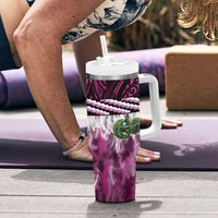 Pink Traditional Cloak Aotearoa Tumbler With Handle Maori Paua Shell Korowai Pattern