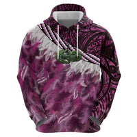 Pink Traditional Cloak Aotearoa Zip Hoodie Maori Paua Shell Korowai Pattern
