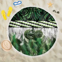 Green Traditional Cloak Aotearoa Beach Blanket Maori Paua Shell Korowai Pattern LT14 One Size 150cm Green - Polynesian Pride