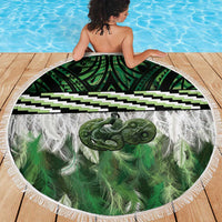 Green Traditional Cloak Aotearoa Beach Blanket Maori Paua Shell Korowai Pattern LT14 - Polynesian Pride