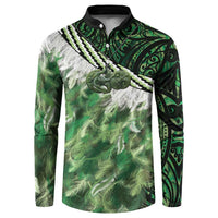 Green Traditional Cloak Aotearoa Button Sweatshirt Maori Paua Shell Korowai Pattern LT14 Green - Polynesian Pride