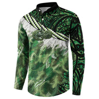 Green Traditional Cloak Aotearoa Button Sweatshirt Maori Paua Shell Korowai Pattern LT14 - Polynesian Pride