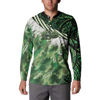 Green Traditional Cloak Aotearoa Button Sweatshirt Maori Paua Shell Korowai Pattern LT14 - Polynesian Pride