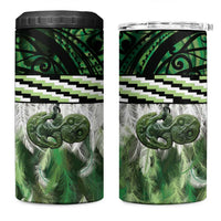 Green Traditional Cloak Aotearoa 4 in 1 Can Cooler Tumbler Maori Paua Shell Korowai Pattern LT14 One Size: 16 oz Green - Polynesian Pride