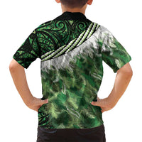 Green Traditional Cloak Aotearoa Family Matching Long Sleeve Bodycon Dress and Hawaiian Shirt Maori Paua Shell Korowai Pattern