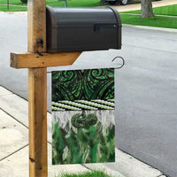 Green Traditional Cloak Aotearoa Garden Flag Maori Paua Shell Korowai Pattern