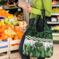 Green Traditional Cloak Aotearoa Grocery Bag Maori Paua Shell Korowai Pattern