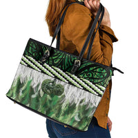 Green Traditional Cloak Aotearoa Leather Tote Bag Maori Paua Shell Korowai Pattern