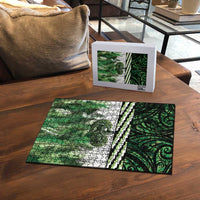 Green Traditional Cloak Aotearoa Puzzle Maori Paua Shell Korowai Pattern - Polynesian Pride