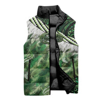 Green Traditional Cloak Aotearoa Sleeveless Puffer Jacket Maori Paua Shell Korowai Pattern - Polynesian Pride