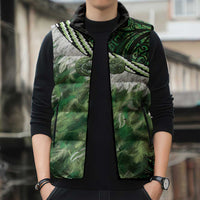 Green Traditional Cloak Aotearoa Sleeveless Puffer Jacket Maori Paua Shell Korowai Pattern - Polynesian Pride