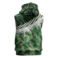 Green Traditional Cloak Aotearoa Sleeveless Zip Hoodie Maori Paua Shell Korowai Pattern LT14 - Polynesian Pride