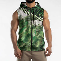 Green Traditional Cloak Aotearoa Sleeveless Zip Hoodie Maori Paua Shell Korowai Pattern LT14 - Polynesian Pride