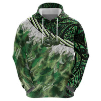 Green Traditional Cloak Aotearoa Zip Hoodie Maori Paua Shell Korowai Pattern