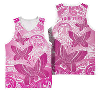 Personalised Polynesia Breast Cancer Awareness Basketball Jersey Think Pink Ribbon Polynesian Butterflies LT14 - Polynesian Pride
