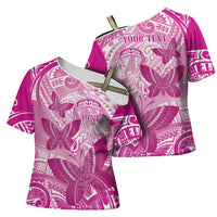 Personalised Polynesia Breast Cancer Awareness Cross Shoulder Shirt Think Pink Ribbon Polynesian Butterflies LT14 - Polynesian Pride