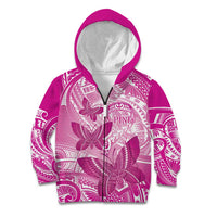 Personalised Polynesia Breast Cancer Awareness Kid Hoodie Think Pink Ribbon Polynesian Butterflies LT14 Zip Hoodie Pink - Polynesian Pride