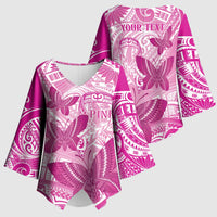 Personalised Polynesia Breast Cancer Awareness Kimono Sleeve Blouse Think Pink Ribbon Polynesian Butterflies LT14 - Polynesian Pride