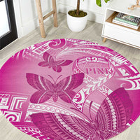 Polynesia Breast Cancer Awareness Round Carpet Think Pink Ribbon Polynesian Butterflies LT14 Pink - Polynesian Pride