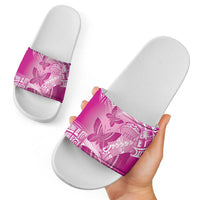 Polynesia Breast Cancer Awareness Slide Sandals Think Pink Ribbon Polynesian Butterflies LT14 - Polynesian Pride