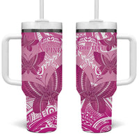 Personalised Polynesia Breast Cancer Awareness Tumbler With Handle Think Pink Ribbon Polynesian Butterflies LT14 One Size: 40 oz Pink - Polynesian Pride