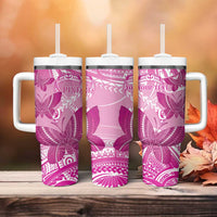 Personalised Polynesia Breast Cancer Awareness Tumbler With Handle Think Pink Ribbon Polynesian Butterflies LT14 - Polynesian Pride
