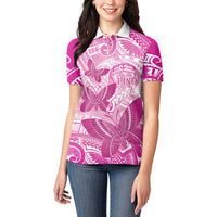 Personalised Polynesia Breast Cancer Awareness Women Polo Shirt Think Pink Ribbon Polynesian Butterflies LT14 - Polynesian Pride