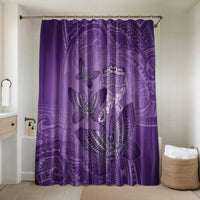 Polynesia Lupus Awareness Month Bathroom Set Warrior Purple Ribbon Polynesian Butterflies LT14 Shower Curtain Only Purple - Polynesian Pride