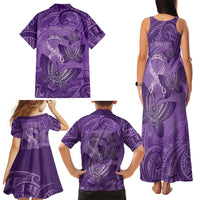 Personalised Polynesia Lupus Awareness Month Family Matching Tank Maxi Dress and Hawaiian Shirt Warrior Purple Ribbon Polynesian Butterflies