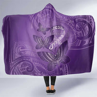 Polynesia Lupus Awareness Month Hooded Blanket Warrior Purple Ribbon Polynesian Butterflies LT14 One Size Purple - Polynesian Pride