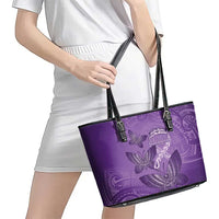 Polynesia Lupus Awareness Month Leather Tote Bag Warrior Purple Ribbon Polynesian Butterflies LT14 - Polynesian Pride