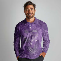 Personalised Polynesia Lupus Awareness Month Long Sleeve Polo Shirt Warrior Purple Ribbon Polynesian Butterflies LT14 - Polynesian Pride