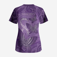 Personalised Polynesia Lupus Awareness Month Scrub Top Warrior Purple Ribbon Polynesian Butterflies LT14 - Polynesian Pride