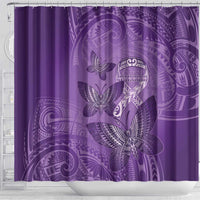 Polynesia Lupus Awareness Month Shower Curtain Warrior Purple Ribbon Polynesian Butterflies LT14 - Polynesian Pride