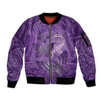 Personalised Polynesia Lupus Awareness Month Sleeve Zip Bomber Jacket Warrior Purple Ribbon Polynesian Butterflies LT14 Unisex Purple - Polynesian Pride