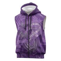Personalised Polynesia Lupus Awareness Month Sleeveless Zip Hoodie Warrior Purple Ribbon Polynesian Butterflies LT14 Purple - Polynesian Pride