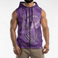 Personalised Polynesia Lupus Awareness Month Sleeveless Zip Hoodie Warrior Purple Ribbon Polynesian Butterflies LT14 - Polynesian Pride