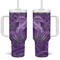 Personalised Polynesia Lupus Awareness Month Tumbler With Handle Warrior Purple Ribbon Polynesian Butterflies LT14 One Size: 40 oz Purple - Polynesian Pride