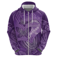 Personalised Polynesia Lupus Awareness Month Zip Hoodie Warrior Purple Ribbon Polynesian Butterflies LT14 - Polynesian Pride