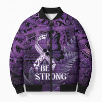 Lupus Awareness Month New Zealand Bomber Puffer Jacket Be Strong Warrior Maori Silver Fern LT14 Unisex Purple - Polynesian Pride